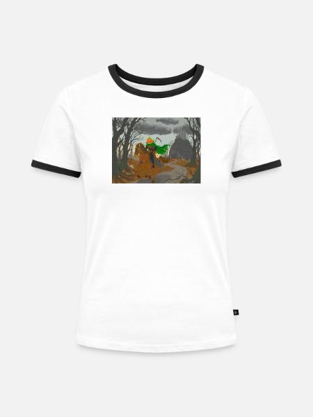 Kürbisköpfiger Reiter - Frauen Kontrast-T-Shirt - Weiß/Schwarz