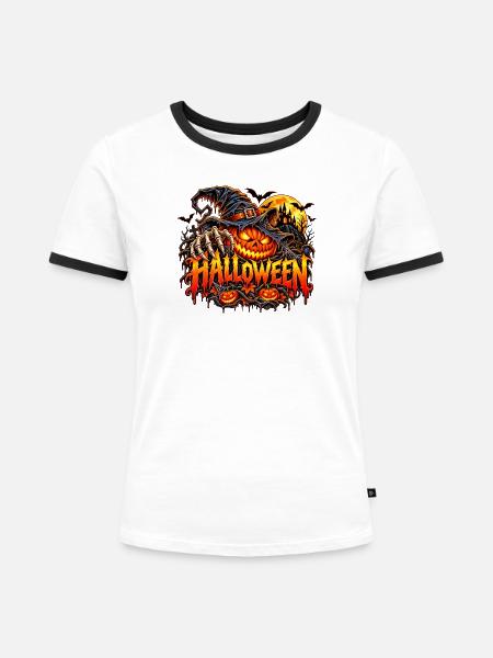 Halloween Kürbis mit Krallen - Frauen Kontrast-T-Shirt - Weiß/Schwarz