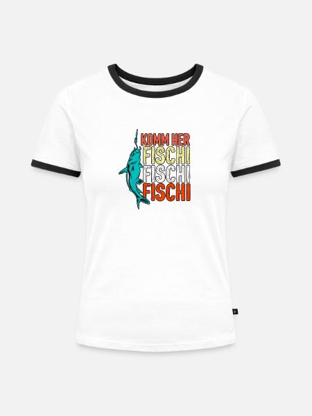 Komm her Fischi Fischi - Frauen Kontrast-T-Shirt - Weiß/Schwarz
