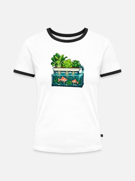 Fische unter einem lebendigen Garten - Frauen Kontrast-T-Shirt - Weiß/Schwarz