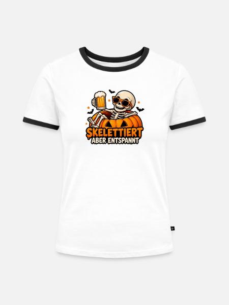 Skelettiert aber entspannt – Halloween - Frauen Kontrast-T-Shirt - Weiß/Schwarz