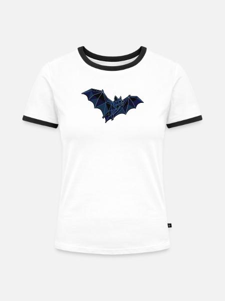 Fliegende Poly Stil Fledermaus - Frauen Kontrast-T-Shirt - Weiß/Schwarz