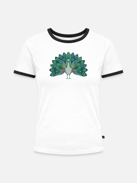 Pfau - Frauen Kontrast-T-Shirt - Weiß/Schwarz