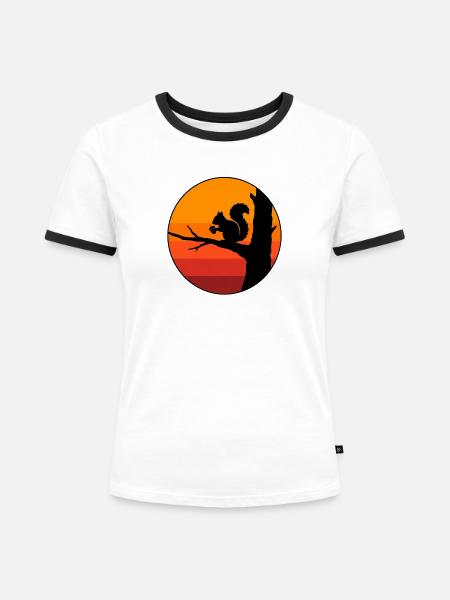 Eichhörnchen Herbst Sonnenuntergang - Frauen Kontrast-T-Shirt - Weiß/Schwarz