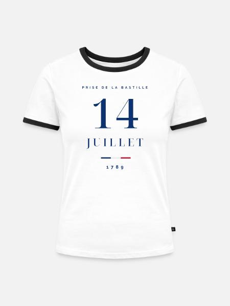 14 Juillet France Logo - Frauen Kontrast-T-Shirt - Weiß/Schwarz