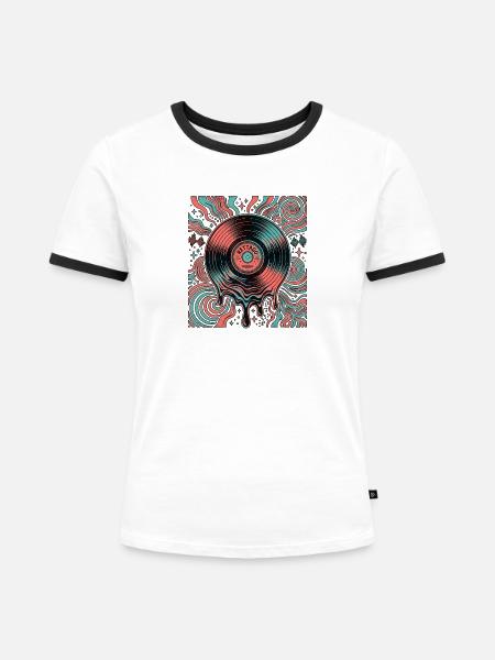 Psychedelic Rock Vinyl - Frauen Kontrast-T-Shirt - Weiß/Schwarz