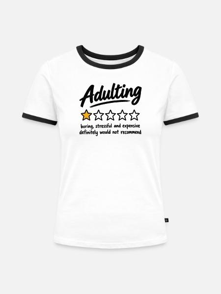 Erwachsenwerden Humorstern-Bewertung - Frauen Kontrast-T-Shirt - Weiß/Schwarz