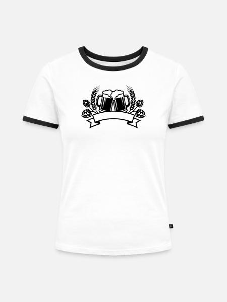 Bierkruege Hopfen Wappen - Frauen Kontrast-T-Shirt - Weiß/Schwarz