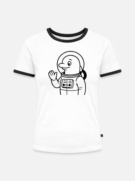 Delfin als Astronaut – Schwarz - Frauen Kontrast-T-Shirt - Weiß/Schwarz