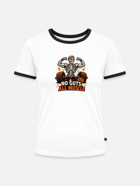 No Guts All Muscle - Frauen Kontrast-T-Shirt - Weiß/Schwarz