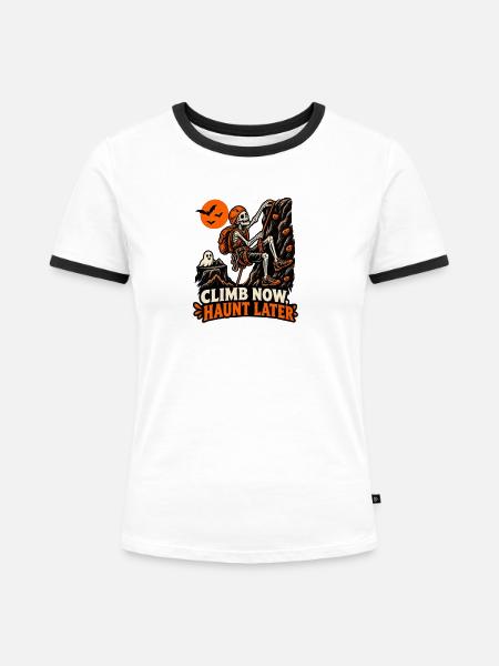 Climb Now Haunt Later - Frauen Kontrast-T-Shirt - Weiß/Schwarz