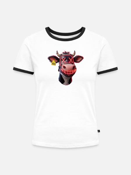 Neon Kuh Maske Lichtspiel - Frauen Kontrast-T-Shirt - Weiß/Schwarz