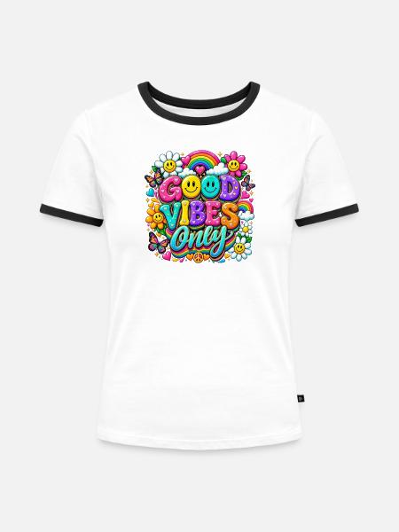 Good Vibes Only Rainbow - Frauen Kontrast-T-Shirt - Weiß/Schwarz