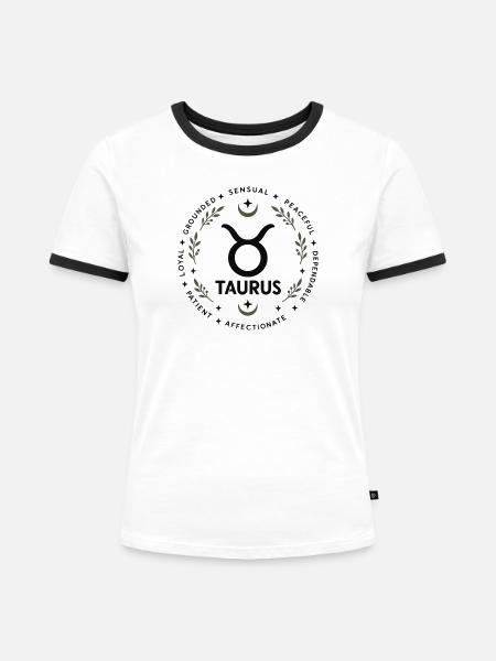 Stier-Tierkreis-Astrologie-Horoskop-Stiersymbol - Frauen Kontrast-T-Shirt - Weiß/Schwarz