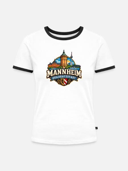 Mannheim Skyline Quadratestadt Wasserturm Schloss - Frauen Kontrast-T-Shirt - Weiß/Schwarz