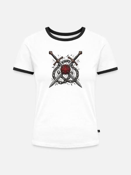 Gekreuzte Schwerter Ketten - Frauen Kontrast-T-Shirt - Weiß/Schwarz