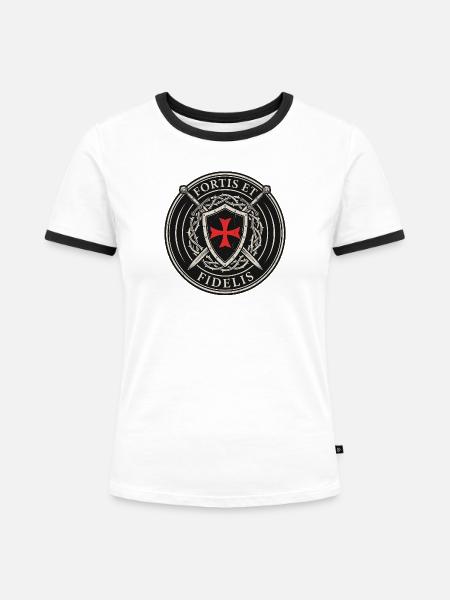 Wappen-Siegel Bibel Ritter - Frauen Kontrast-T-Shirt - Weiß/Schwarz