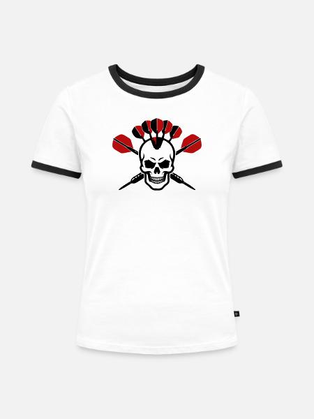 Totenkopf Dartpfeile Logo - Frauen Kontrast-T-Shirt - Weiß/Schwarz
