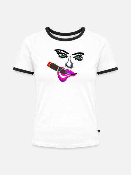 Neon Lippen Pop-Art Zigarre - Frauen Kontrast-T-Shirt - Weiß/Schwarz