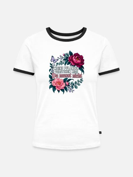 Pflanzenmama Geschenkidee Pfingstrosen Gärtnern - Frauen Kontrast-T-Shirt - Weiß/Schwarz