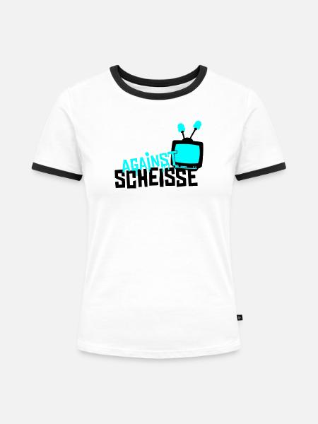 against scheisse - television - Frauen Kontrast-T-Shirt - Weiß/Schwarz