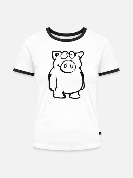 Schwein - Frauen Kontrast-T-Shirt - Weiß/Schwarz