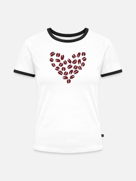 Kaffeebohne Herz - Frauen Kontrast-T-Shirt - Weiß/Schwarz
