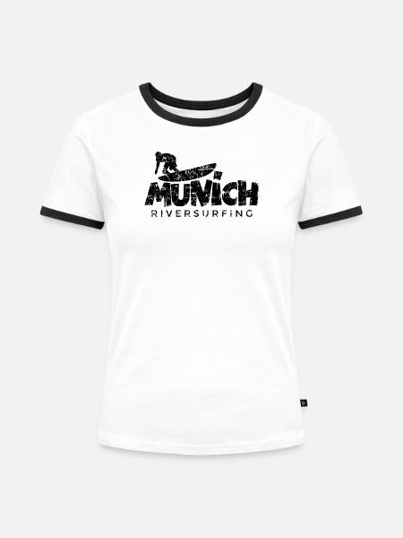 Munich Riversurfing München Surfer - Frauen Kontrast-T-Shirt - Weiß/Schwarz