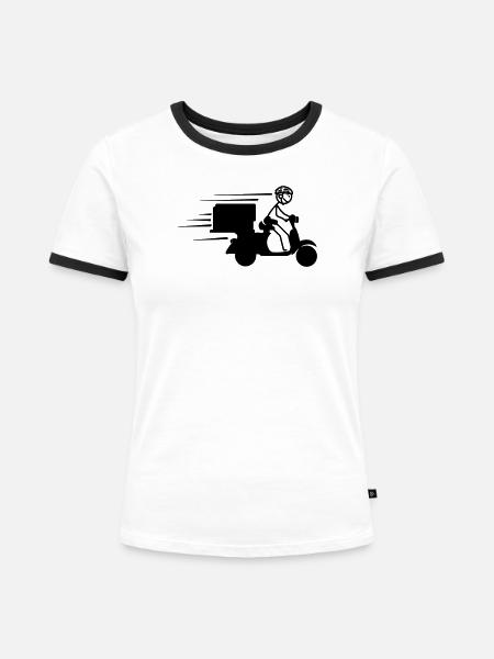 Scooter-Paket oder Piza-Bestellungen Lieferung - Frauen Kontrast-T-Shirt - Weiß/Schwarz