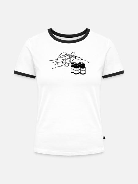 Hand mit Impfspritze und Gläsern - Frauen Kontrast-T-Shirt - Weiß/Schwarz