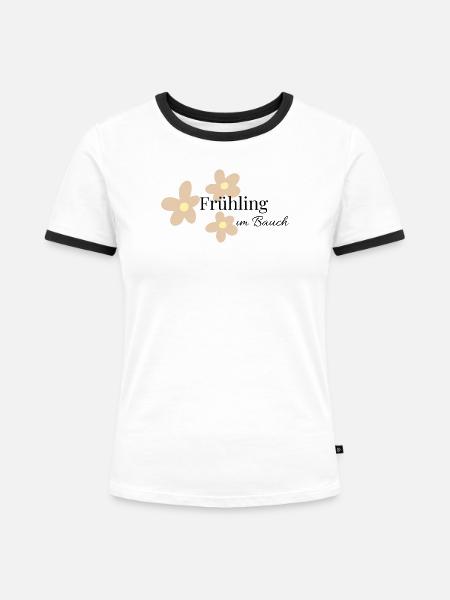 Frühling im Bauch   - Frauen Kontrast-T-Shirt - Weiß/Schwarz