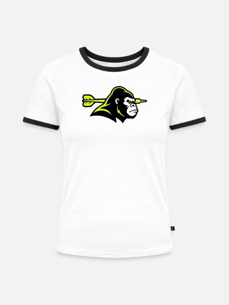 Gorilla Dart Pfeil Maskottchen - Frauen Kontrast-T-Shirt - Weiß/Schwarz