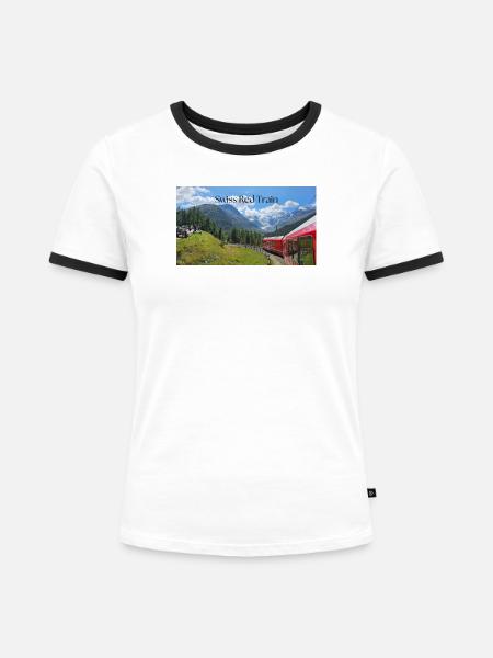 Schweizerischer Roter Zug - Frauen Kontrast-T-Shirt - Weiß/Schwarz