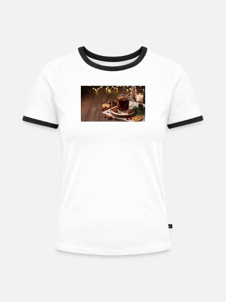 Rustikaler Glühweinzauber - Frauen Kontrast-T-Shirt - Weiß/Schwarz
