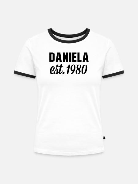 Daniela est 1980 - Frauen Kontrast-T-Shirt - Weiß/Schwarz