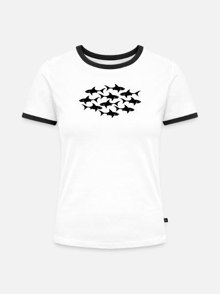 Hai shark - Frauen Kontrast-T-Shirt - Weiß/Schwarz