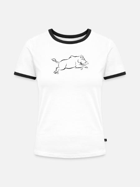 Wildschwein im Sprung - Frauen Kontrast-T-Shirt - Weiß/Schwarz