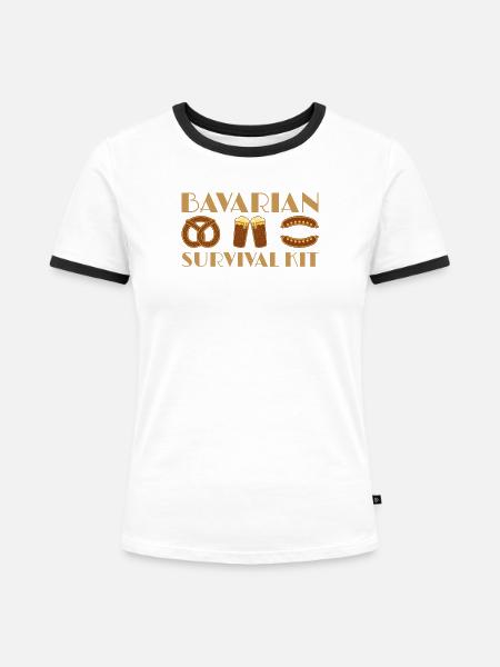 Bayerischer Bier- und Wurst-Wander-Design - Frauen Kontrast-T-Shirt - Weiß/Schwarz