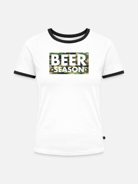 Beer Season - Bier Saison - Frauen Kontrast-T-Shirt - Weiß/Schwarz