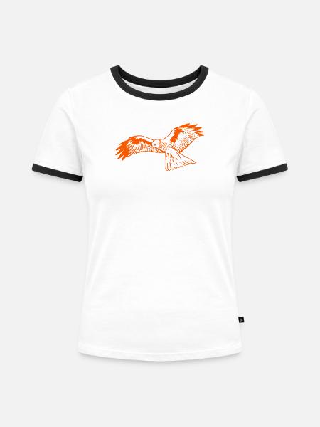 Falke in orange - Frauen Kontrast-T-Shirt - Weiß/Schwarz