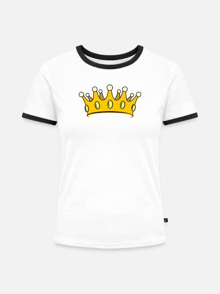 Krone golden mit Perlen. - Frauen Kontrast-T-Shirt - Weiß/Schwarz