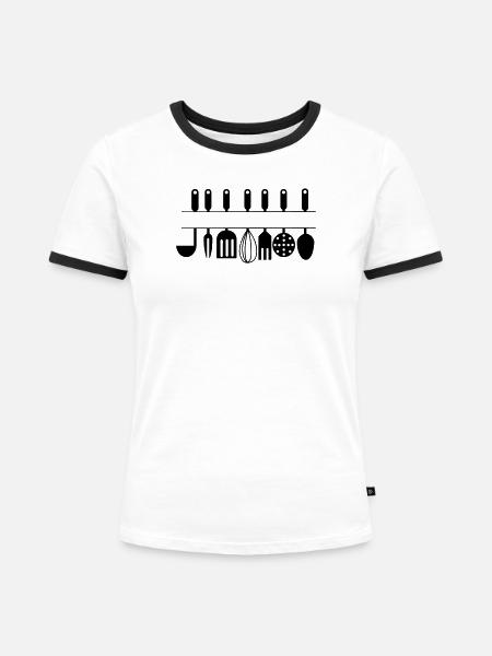 Ausschnitt für eigene Text-Küchenutensilien - Frauen Kontrast-T-Shirt - Weiß/Schwarz