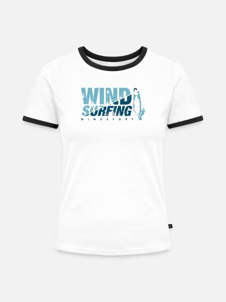 WINDSURFING BLEU Windsurfen - Frauen Kontrast-T-Shirt - Weiß/Schwarz