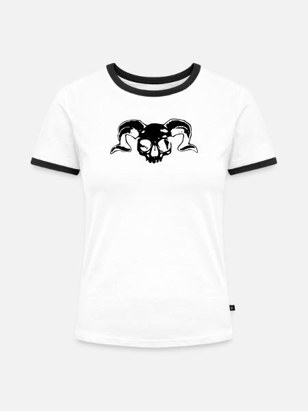 HornSkull - Frauen Kontrast-T-Shirt - Weiß/Schwarz