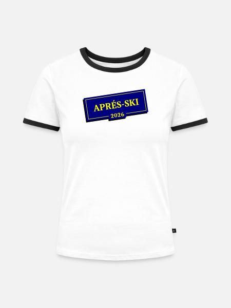 Apres Ski 2026 - Frauen Kontrast-T-Shirt - Weiß/Schwarz