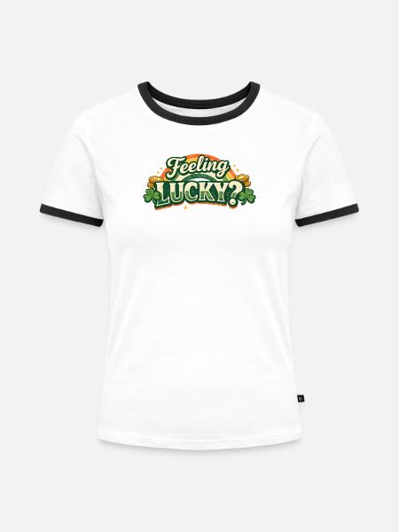 Feeling Lucky Shamrock Logo - Frauen Kontrast-T-Shirt - Weiß/Schwarz