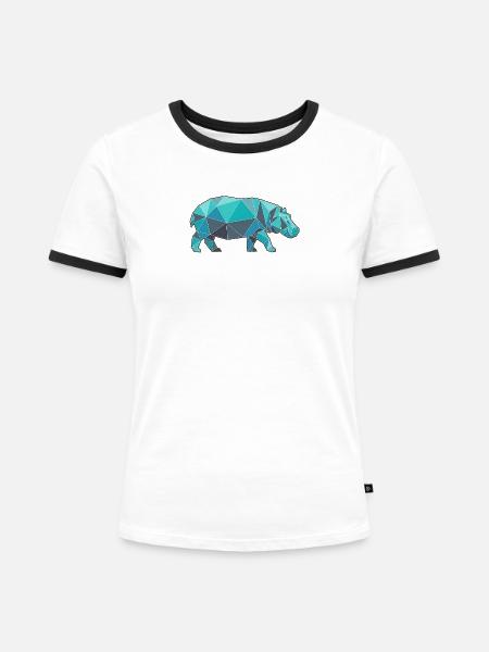 Poly Stil Nilpferd - Frauen Kontrast-T-Shirt - Weiß/Schwarz