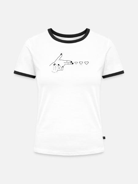 Herz ich Liebe dich Pistole - Frauen Kontrast-T-Shirt - Weiß/Schwarz