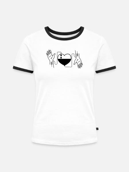 Blutspendende Herzhände - Frauen Kontrast-T-Shirt - Weiß/Schwarz