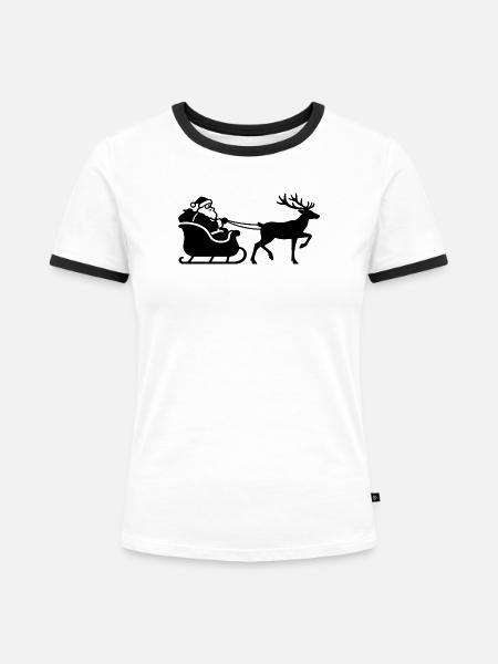 Santa Schlitten Silhouette - Frauen Kontrast-T-Shirt - Weiß/Schwarz